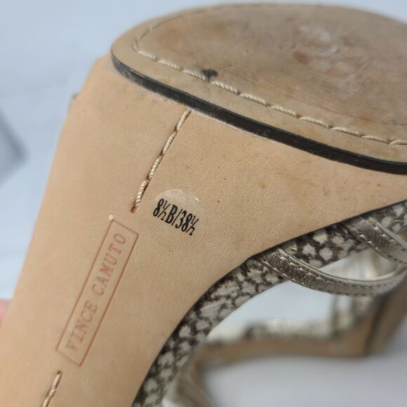 Vince Camuto Champagne Tan Snake-Embossed Leather Ankle Strap Stiletto Heel 8.5 - Picture 7 of 7